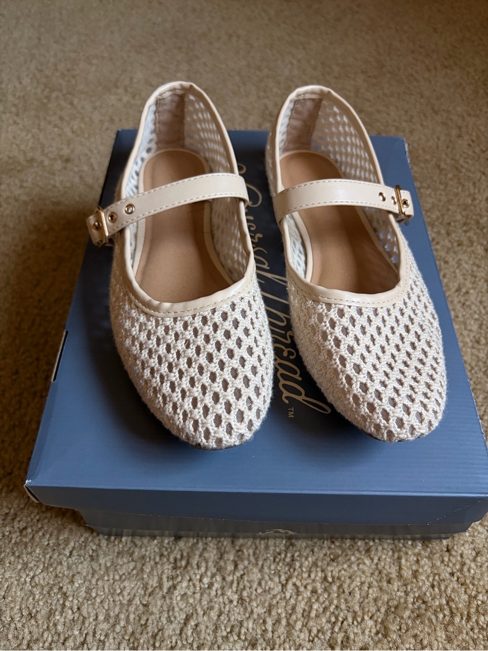 Cream Crochet Mary Jane Flats